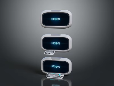 Stacked Electronic Screens Showing No Signal Display With Remote Control 3d model