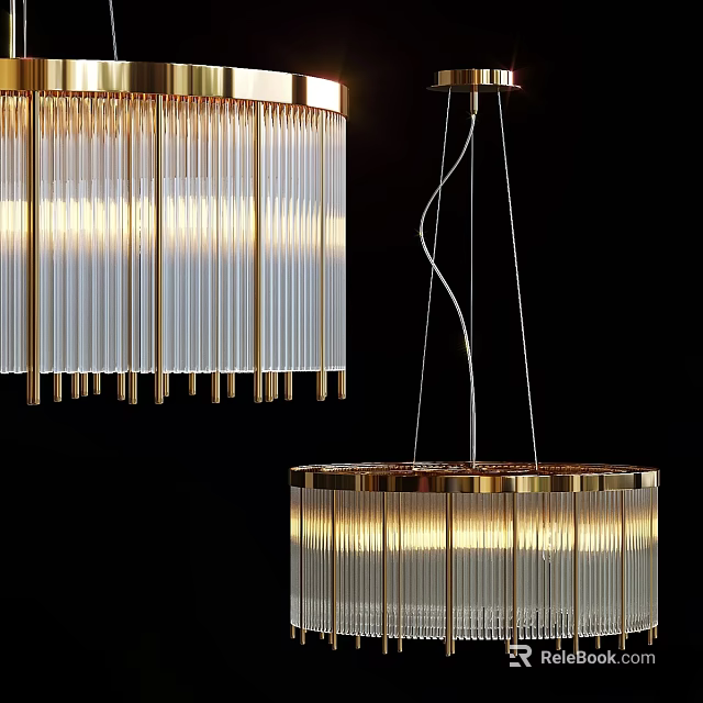 Elegant Modern Chandelier With Gold Frame And Clear Glass Strips For Interior Lighting 3d model 