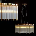 Elegant Modern Chandelier With Gold Frame And Clear Glass Strips For Interior Lighting