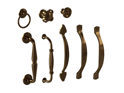 Vintage Brass Metal Cabinet Handles With Various Decorative Designs For Furniture Doors 3d model
