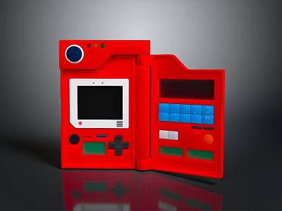 Red Open Portable Electronic Device With Screen And Colorful Control Buttons 3d model