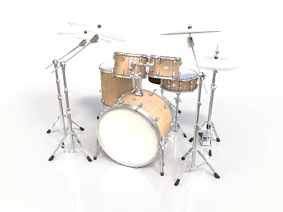 Natural Wood Drum Set With Multiple Drums Cymbals And Sturdy Stands For Home Use 3d model
