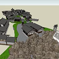 Ancient Chinese Architecture Complex With Traditional Roofs Courtyard And Corridors 3d model