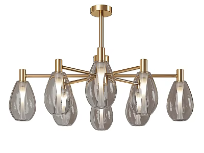 Modern Gold Metal Chandelier With Clear Glass Teardrop Shades And Branch Arms 3d model
