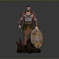 Ancient Warrior Man in Armor Holding Shield and Sword Standing Pose 3D Figure