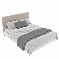 Modern Double Bed With Upholstered Headboard White Bedding Gray Throw And Gold Metal Legs