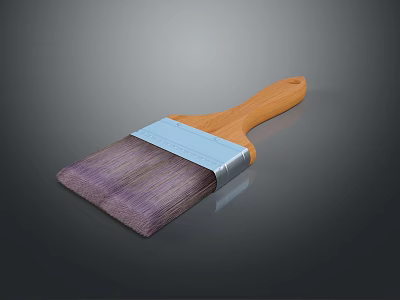 High Quality Paint Brush With Wooden Handle And Purple Bristles 3d model