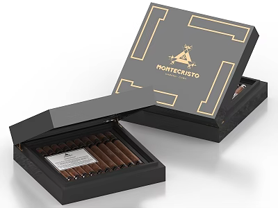 Delicious Chocolate Cigars in Montecristo Box with Gold Accents and Open Lid 3d model