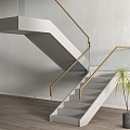 Modern glass handrail staircase 3d model