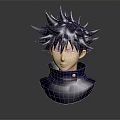 Anime Character 3D Head Model With Spiky Black Hair High Collar And Golden Button