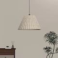 Cream Colored Pleated Fabric Pendant Light In Minimalist Interior Setting 3d model
