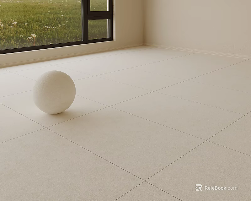 Light Colored Floor Tiles In Spacious Minimalist Interior With Natural Light 3d model 
