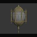 Classic Golden Domed Top Chandelier With Arched Framework And Glass Panels