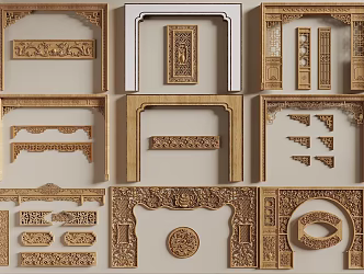New Chinese Style Door Cover Pass Carved Partition Corner Carved Door Lintel 3d model
