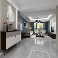 Modern Living Dining Room Interior With Chandelier Sofa Coffee Table And Decorative Mirror