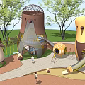 Colorful Bird Shaped Outdoor Playground Equipment With Slide Trees And Kids