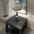 Elegant Table Lamp With Fabric Shade On Black Side Table And Decorative Painting
