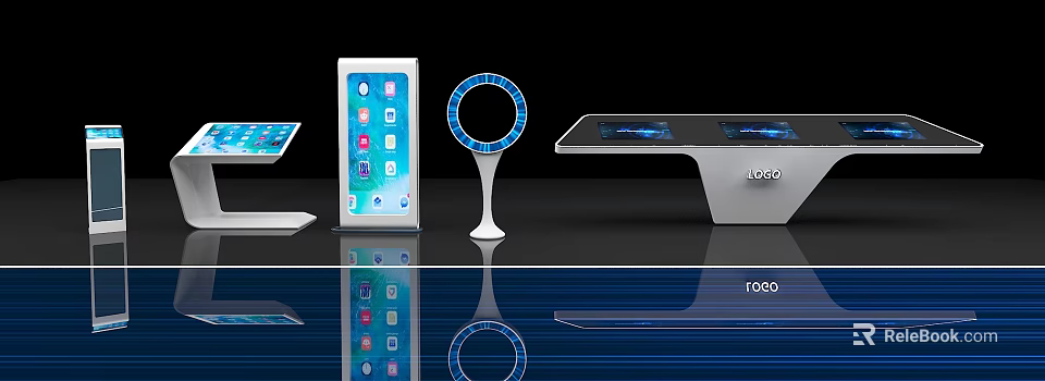 Modern Smart Tech Devices Setup With Tablet Vertical Display And Touchscreen Table 3d model