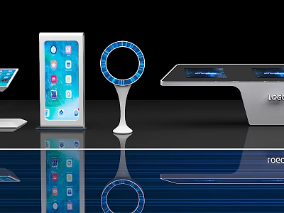 Modern Smart Tech Devices Setup With Tablet Vertical Display And Touchscreen Table 3d model