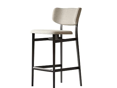 Modern Minimalist Bar Stool With Beige Upholstered Seat Back And Black Metal Frame 3d model