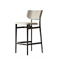 Modern Minimalist Bar Stool With Beige Upholstered Seat Back And Black Metal Frame