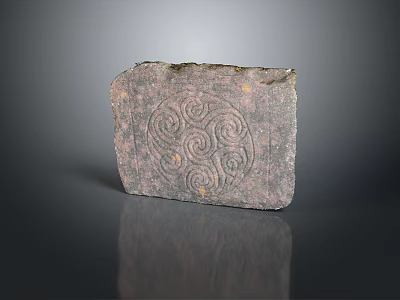 Decorative Wood Stone Slab Featuring Intricate Spiral Carved Patterns And Textured Surface 3d model
