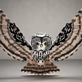 Majestic Owl With Spread Wings Distinctive Black White Feathers Large Yellow Eyes On Neutral Background