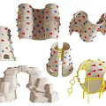 Playground Climbing Equipment With Tower Curved Spherical Rock Arch Structures And Colorful Holds