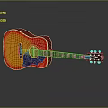 Vibrant Orange Red Acoustic Guitar With Wooden Body Glossy Finish And Intricate Carvings