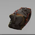 Brown Leather Duffel Bag With Red And Yellow Stripes And Zipper Closure Handles