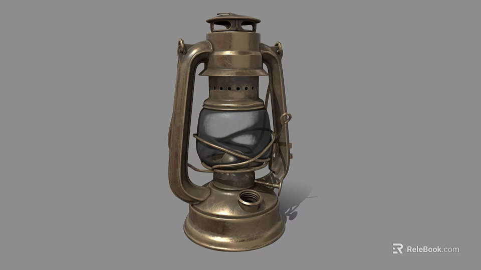 Antique Vintage Metal Kerosene Lamp With Glass Shade And Brass Base 3d model 
