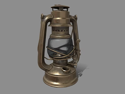 Antique Vintage Metal Kerosene Lamp With Glass Shade And Brass Base 3d model