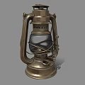 Antique Vintage Metal Kerosene Lamp With Glass Shade And Brass Base