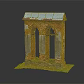 Red Brick Model Structure With Three Arched Openings Blue Metal Roof And Green Grass Base
