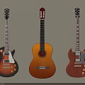 Different Types of Guitars Hanging on Wall Acoustic and Electric Models