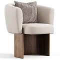 Modern Velvet Armchair With Houndstooth Cushion And Dark Wooden Base