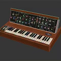 Professional Vintage Electronic Musical Synthesizer With Wooden Case Black And White Keys And Control Knobs
