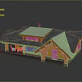 Log Cabin Exterior With Gray Shingle Metal Roof Chimney Front Porch Green Door And Windows