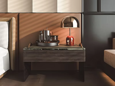 Modern Bedroom Nightstand With Marble Top Gold Table Lamp And Decorative Tray 3d model