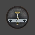 White And Yellow Model Airplane With Black Crosses On Round Gray Base