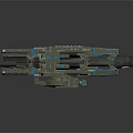 Sci Fi Weapon Model With Multi Barrel Mechanical Design Gray Green And Blue Stripes 3d model