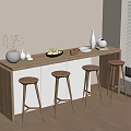 Modern Home Bar Counter With Wooden Top White Cabinet Stools Fruit Vase And Plates