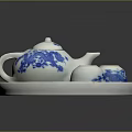 Blue And White Porcelain Tea Set With Teapot Teacup Tray Traditional Pattern
