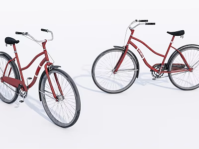 Two Red Classic Bicycles With Vintage Frames And Black Seats 3d model