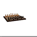 Classic Chess Set With Black And White Wooden Pieces On Checkerboard Board 3d model
