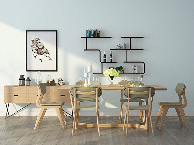 Nordic Dining Table and Chair Combination model