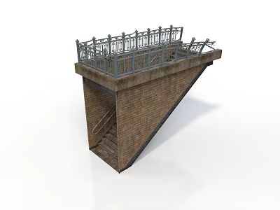 Brick Structure Building with Metal Railing on Top and Stone Staircase Design 3d model