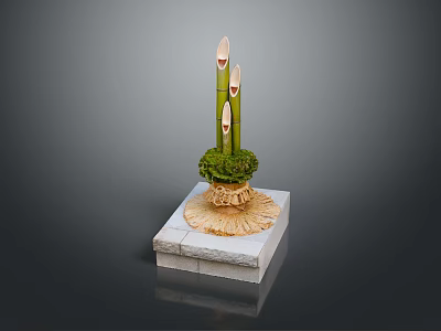 Tranquil Bamboo Landscape Featuring Green Moss On Square Stone Base With Woven Mat 3d model