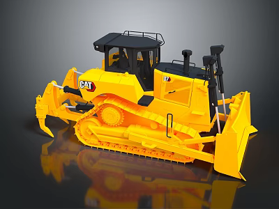 Detailed Yellow CAT Bulldozer Construction Vehicle With Tracks And Blade 3d model