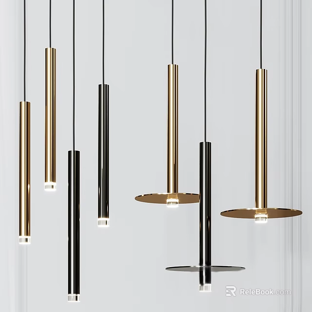 Modern Minimalist Gold Black Cylindrical Pendant Lights For Home Interior Decor 3d model 